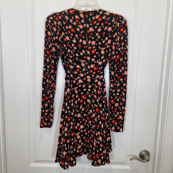 Rotate Birger Christensen Emma Dress Floral Long Sleeve Tie Belt Black Mini 2‎ - Picture 6 of 6